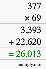 How to calculate 377 times 69 using long multiplication