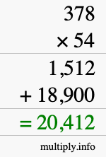 How to calculate 378 times 54 using long multiplication