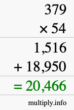 How to calculate 379 times 54 using long multiplication