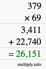 How to calculate 379 times 69 using long multiplication