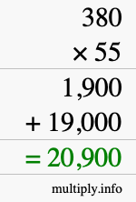 How to calculate 380 times 55 using long multiplication How to calculate 380 times 55 using long multiplication