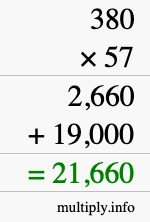 How to calculate 380 times 57 using long multiplication How to calculate 380 times 57 using long multiplication