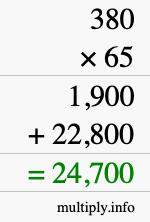 How to calculate 380 times 65 using long multiplication How to calculate 380 times 65 using long multiplication