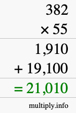 How to calculate 382 times 55 using long multiplication How to calculate 382 times 55 using long multiplication