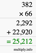 How to calculate 382 times 66 using long multiplication