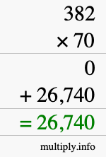 How to calculate 382 times 70 using long multiplication