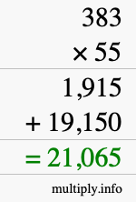 How to calculate 383 times 55 using long multiplication How to calculate 383 times 55 using long multiplication