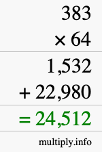 How to calculate 383 times 64 using long multiplication