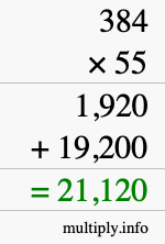 How to calculate 384 times 55 using long multiplication How to calculate 384 times 55 using long multiplication