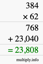 How to calculate 384 times 62 using long multiplication
