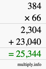 How to calculate 384 times 66 using long multiplication