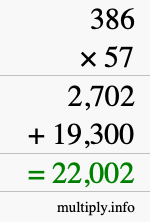 How to calculate 386 times 57 using long multiplication