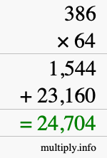 How to calculate 386 times 64 using long multiplication