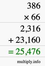 How to calculate 386 times 66 using long multiplication