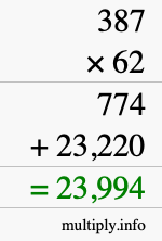 How to calculate 387 times 62 using long multiplication