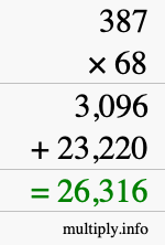How to calculate 387 times 68 using long multiplication