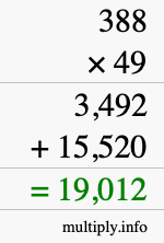 How to calculate 388 times 49 using long multiplication