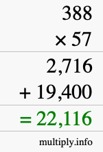 How to calculate 388 times 57 using long multiplication