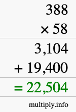 How to calculate 388 times 58 using long multiplication