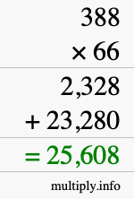 How to calculate 388 times 66 using long multiplication