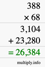 How to calculate 388 times 68 using long multiplication
