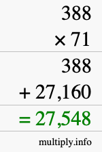 How to calculate 388 times 71 using long multiplication