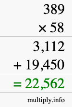 How to calculate 389 times 58 using long multiplication