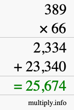 How to calculate 389 times 66 using long multiplication