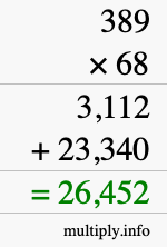 How to calculate 389 times 68 using long multiplication