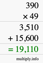 How to calculate 390 times 49 using long multiplication