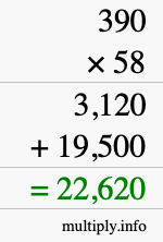 How to calculate 390 times 58 using long multiplication