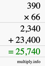 How to calculate 390 times 66 using long multiplication