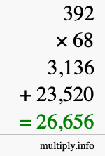 How to calculate 392 times 68 using long multiplication