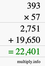 How to calculate 393 times 57 using long multiplication