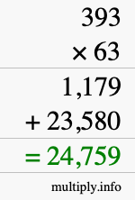 How to calculate 393 times 63 using long multiplication