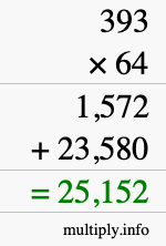 How to calculate 393 times 64 using long multiplication