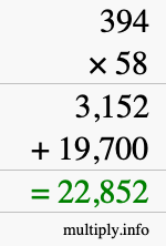 How to calculate 394 times 58 using long multiplication How to calculate 394 times 58 using long multiplication