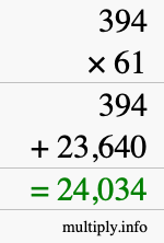 How to calculate 394 times 61 using long multiplication