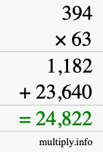 How to calculate 394 times 63 using long multiplication