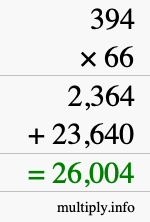 How to calculate 394 times 66 using long multiplication