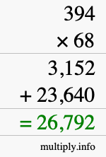 How to calculate 394 times 68 using long multiplication