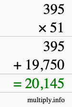 How to calculate 395 times 51 using long multiplication