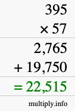 How to calculate 395 times 57 using long multiplication