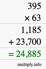 How to calculate 395 times 63 using long multiplication