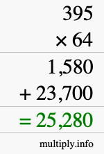 How to calculate 395 times 64 using long multiplication How to calculate 395 times 64 using long multiplication