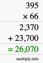 How to calculate 395 times 66 using long multiplication