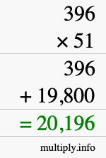 How to calculate 396 times 51 using long multiplication