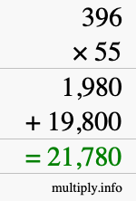 How to calculate 396 times 55 using long multiplication