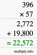 How to calculate 396 times 57 using long multiplication