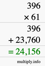 How to calculate 396 times 61 using long multiplication